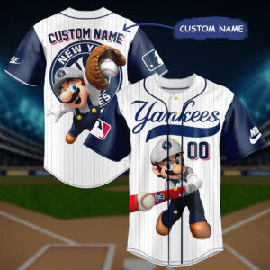 New York Yankees Custom MLB Mario White Baseball Jersey - 11526625