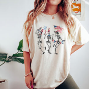 4th of July Skellies, 4th of July Shirts, Dancing Skeleton Shirt, American Flag Shirt,4th of July, Stars and Stripes Shirt, Red White Blue - NL0325