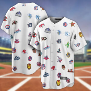 MLB x Superheroes All Team Logo Parody Custom Baseball Jersey - NL527425